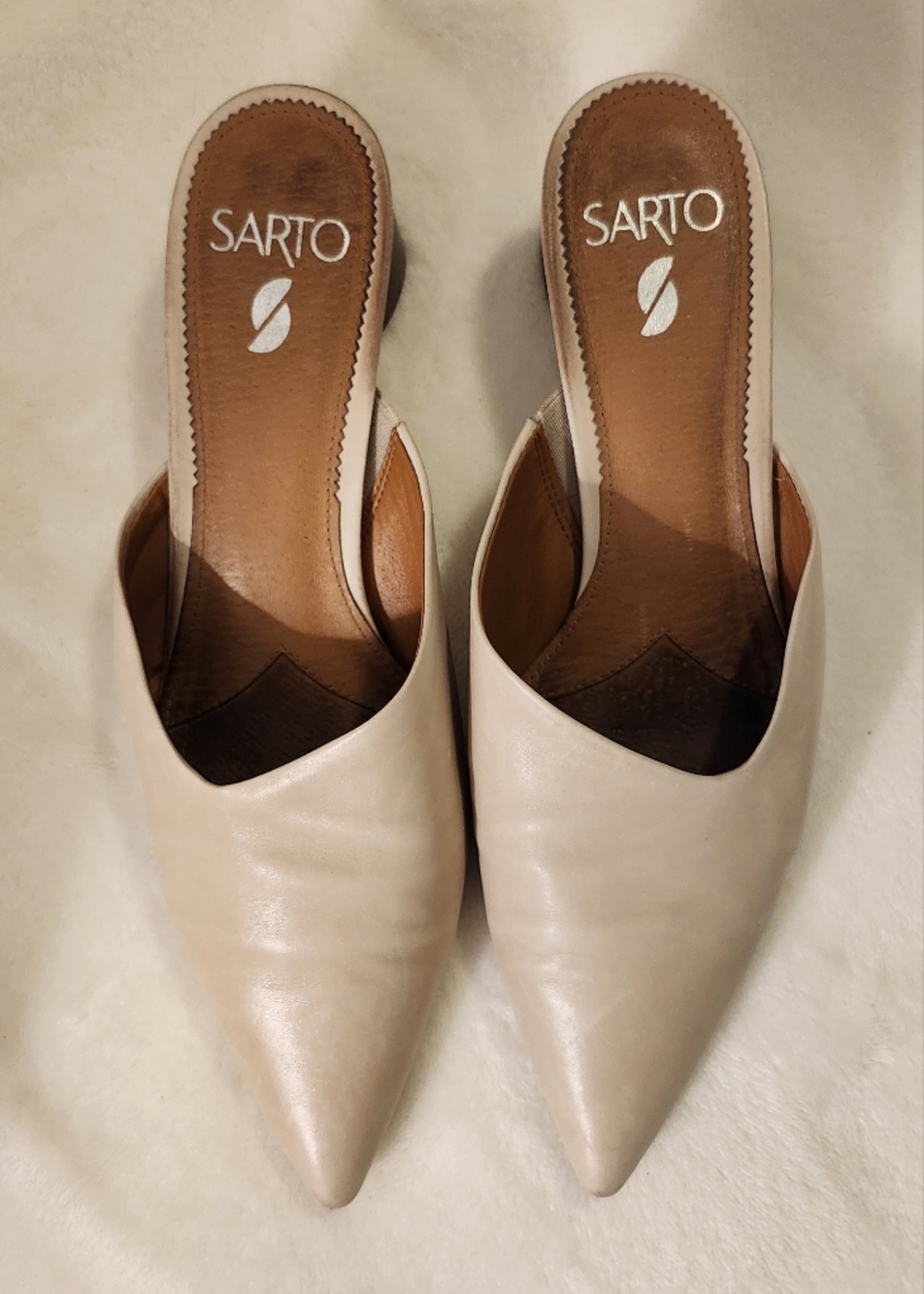 Franco Sarto Pointed-Toe Slip-On Mules in Beige